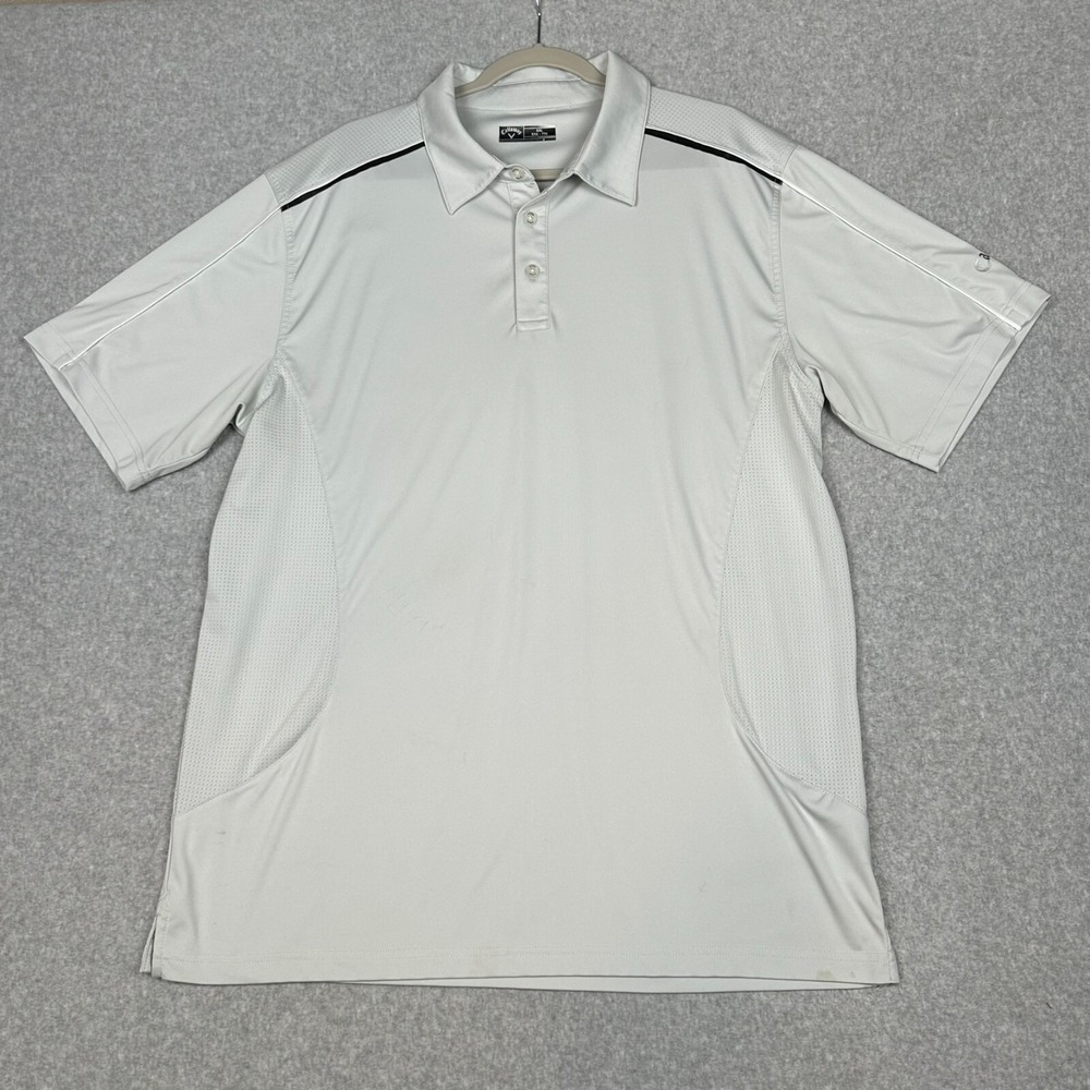 Callaway‎ Shirt XXL Light Gray Mesh Vented Sides Golf Polo Performance Wicking